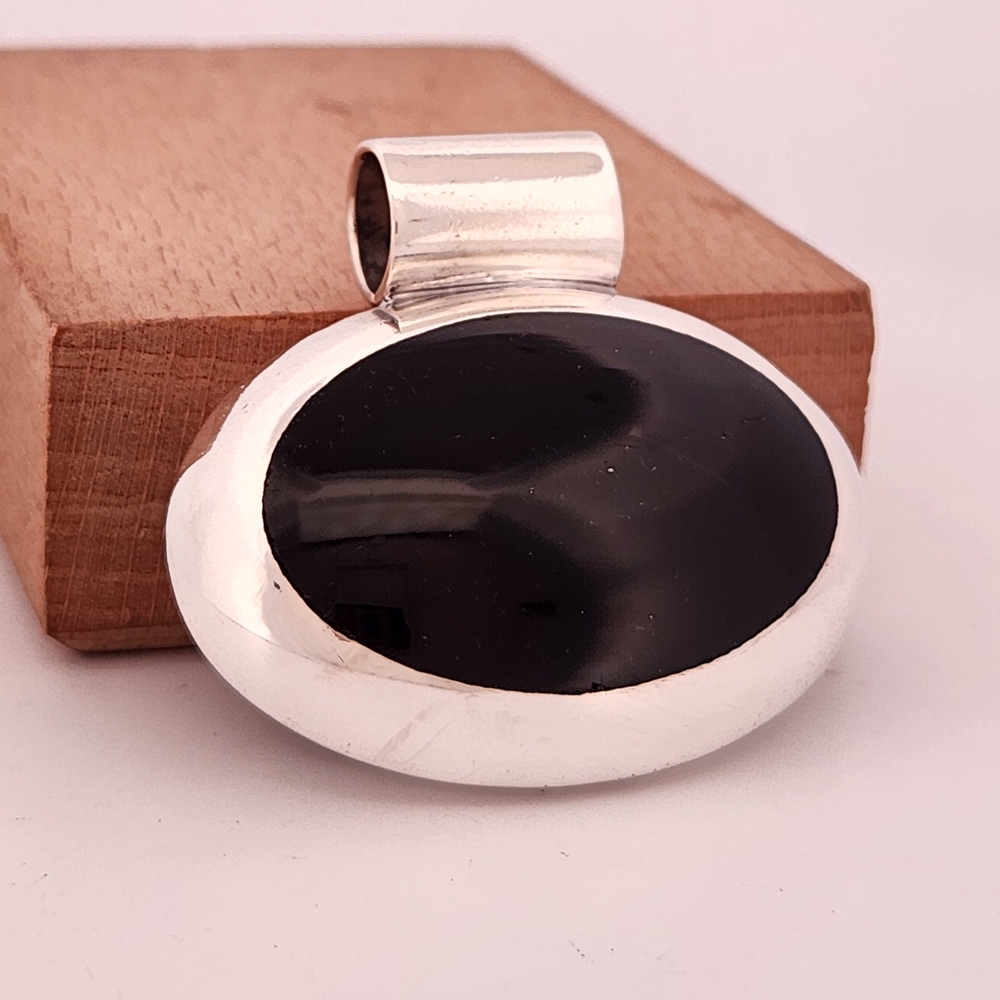 Sterling Silver Reversible Leopard Jasper And Black Onyx Slide Pendant - Picture 2 of 4